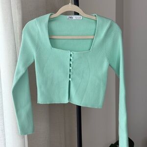 Zara Ribbed Button Down Crop Top - Size M